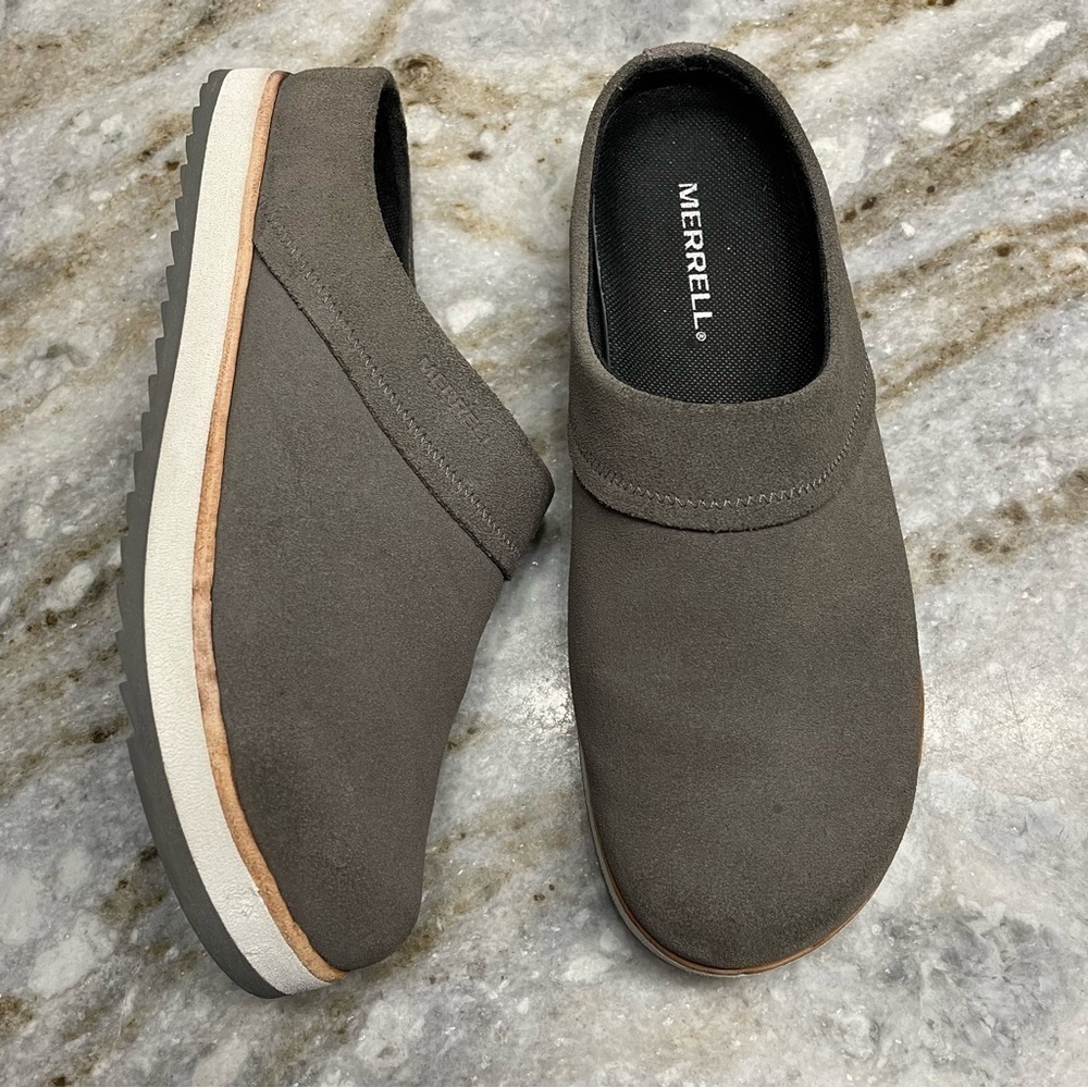 Merrell Juno gray suede clogs mules women's size 9